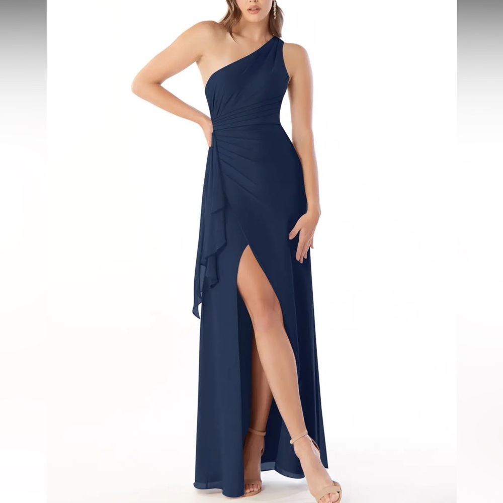 AZAZIE Maive Dark Navy Sheath Pleated‎ Ruffle Chiffon Dress 16 New With Tags